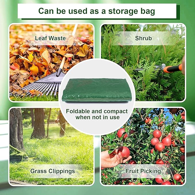 34 Gallon Garden Compost Bin Bag, Reusable Organic Fertilizer Fermented Bag with Lid,Collapsible Leaf Lawn Bags Gardening Container (Green)