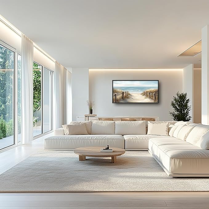 Olivine Beach Large Wall Art, Coastal Seascape Pictures Wall Decor, Nautical Paintings, Sea Canvas Prints, Framed Artwork for Dining Room Bedroom Living Room Office Bathroom Home Decoration 60"x30"