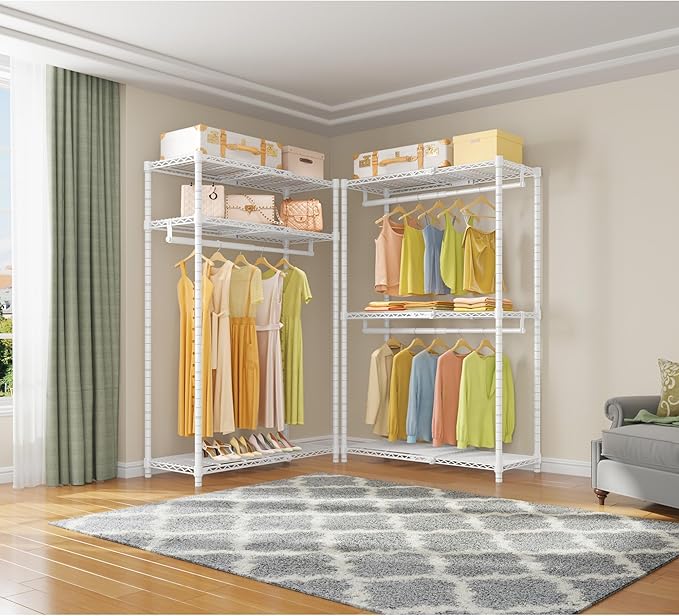 VIPEK X1 Expandable Clothes Rack Heavy Duty Adjustable from 2' to 3'5" with Flexible Shelves and Hanger Rods Metal Garment Racks Portable Closet Rack Clothing Racks for Hanging Clothes, White