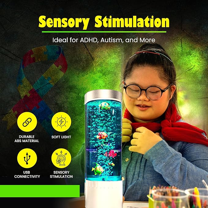 Brewish Bubble Fish Lamp | Desktop Sensory LED Bubble Lamps | 7 Color Changing