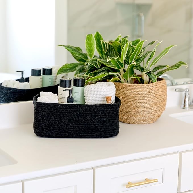 NaturalCozy 13.5”x8.5”x5.5” Rectangle Storage Baskets for Shelves 3 Pack | Cotton Rope Woven Small Baskets for Organizing | Small Storage Bins for Nursery, Bathroom, Closet, Shelf, Decorative