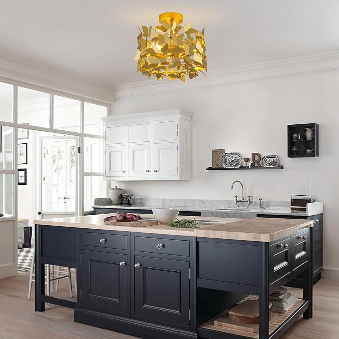 TOCHIC Modern Flush Mount Ceiling Light, 3-Light Gold Semi Flush Mount Ceiling
