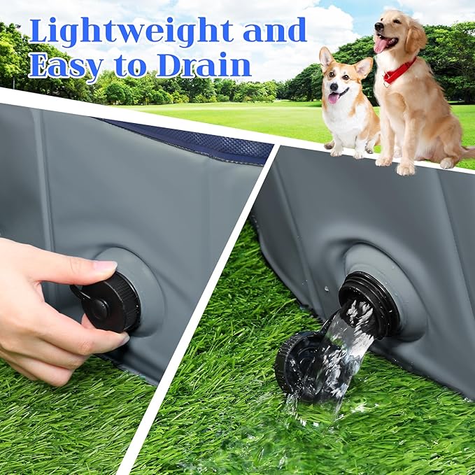 Foldable Dog Pool, Portable Pet Bath Tub and Kiddie Swimming Pool, Collapsible Bathtub for Puppies, Small, Medium and Large Dogs, Cats and Kids, 48 x 12 in, Gray