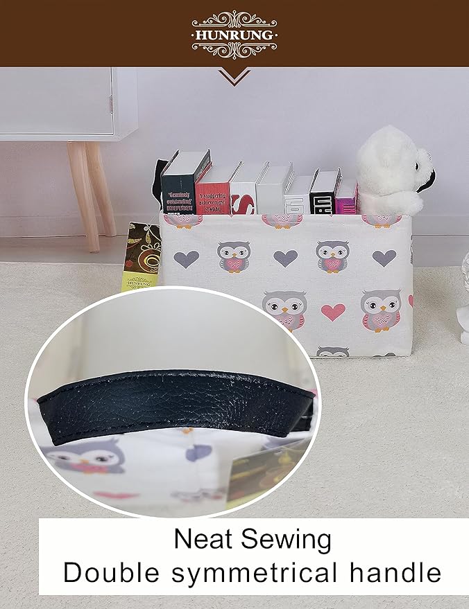 HUNRUNG Rectangle Storage Basket Cute Canvas Organizer Bin for Pet/Children Toys, Books, Clothes Perfect for Rooms/Playroom(Rec-Love Owl)