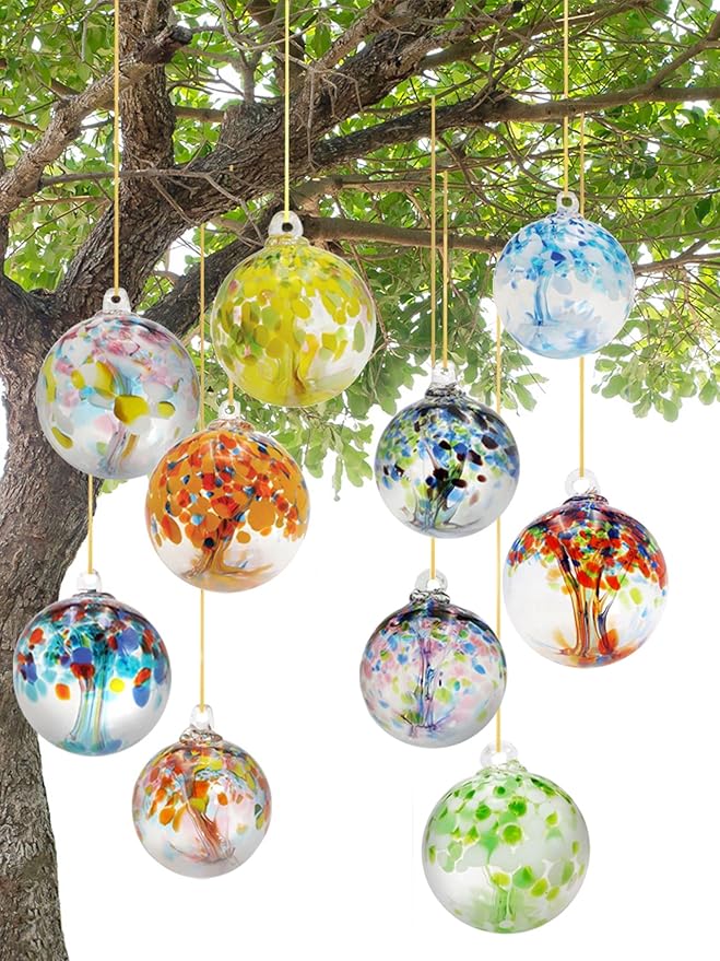 Dale Tiffany Hand Blown Glass, 4" Diameter Devotion, Tree of Life Collection, Witch Globe Hanging Garden Indoor/Outdoor Decorative Ornament Gazing Ball