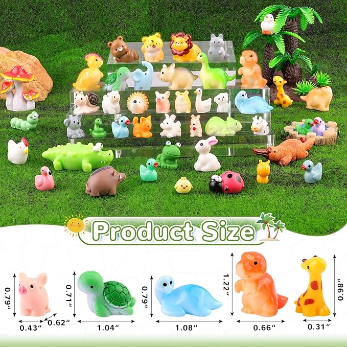 45PCS Mini Resin Animals Tiny Cute Forest Figurines, Miniature Figures to Hide, Little Animal Toys Small Accessories for Topper Desk Garden Dollhouse Landscape Aquarium Ornaments Crafts & Decor