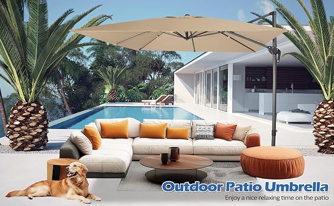 Sunnyglade 10x10Ft Cantilever Patio Umbrella Square 360° Rotation & Integrated Tilting System Offset Umbrella with 8 Sturdy Ribs, Fade-resistant & Waterproof for Garden Backyard Poolside Deck