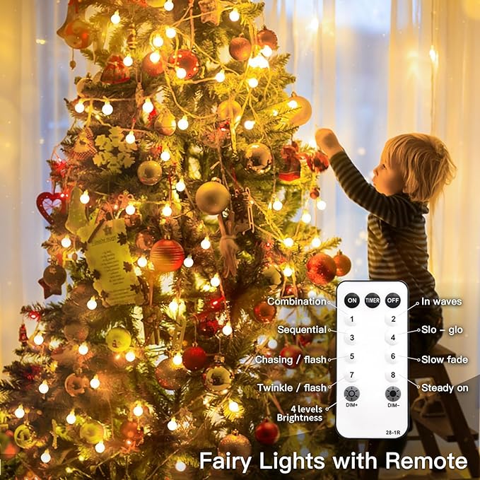 suddus String Lights for Bedroom, 33ft 100 Led Connectable Globe String Lights