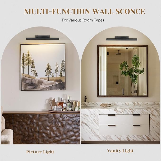 Matte Black Picture Lights for Wall, 3-Light Bronze Gallery Light, Warm White