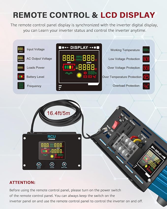 3000 Watt Inverter Pure Sine Wave DC 12V to 110V AC Power Inverters with 3 AC Charger Outlets, Car Inverter Solar Power Inverters for Vehicles Home with LCD Display and 2.4A USB Charging Ports