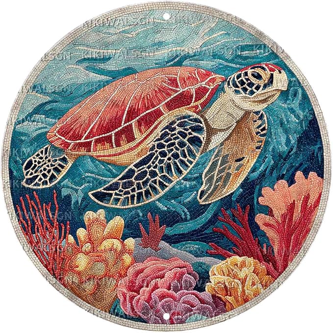 Vintage Sea turtles Round Metal Sign Retro Beach Tin Sign Nostalgic Wall Decor Decorations for Home Bedroom Living Room Cafe Bar Toilet Bathroom 12 * 12 In