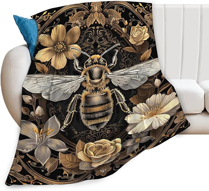 Tijuboni Bee Throw Blanket Bee Gifts for Women Men Girls Boys Kids Adults Soft Flannel Fleece Blanket for Couch Sofa Bed Home Decor 40"x50"