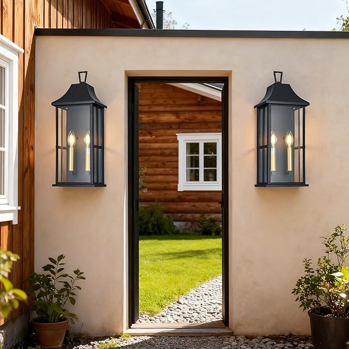 Outdoor Wall Sconce, 20.3" 2-Light in Black