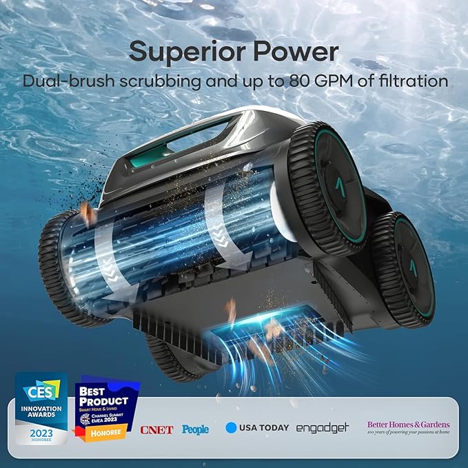 AIPER Cordless Robotic Pool Cleaner, WavePath Navigation, Wall-Climbing, Quad-Motor, 150 mins Runtime for Inground Pools up to 1,600 sq.ft, Seagull Pro ZT6002
