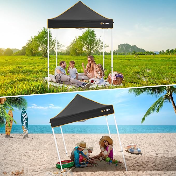 Hoteel 6.6 x 6.6 Pop up Canopy,Easy Up Heavy Duty Canopy with 4 Sidewalls,Upgrade Hexagonal Tube UPF50+ 1500mm Waterproof,Outdoor Canopy Tent with Carry Bag for Commercial Events,Beach,Camping,Black