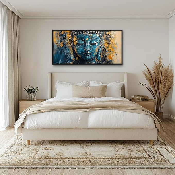 Olivine Buddha Wall Art, Zen Pictures Wall Decor, Religious Canvas Prints Painting, Framed Artwork for Bathroom Bedroom Living Room Office Home Spa Mediation Room Decoration 60"x30"