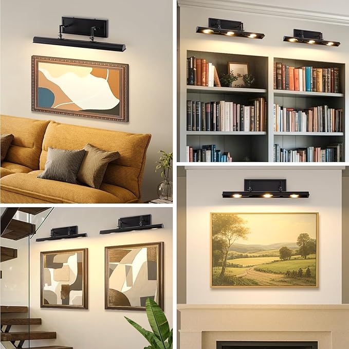 BELS Picture Light for Wall, 24 Inch Black Wall Light Hardwire, Warm Light 2700K