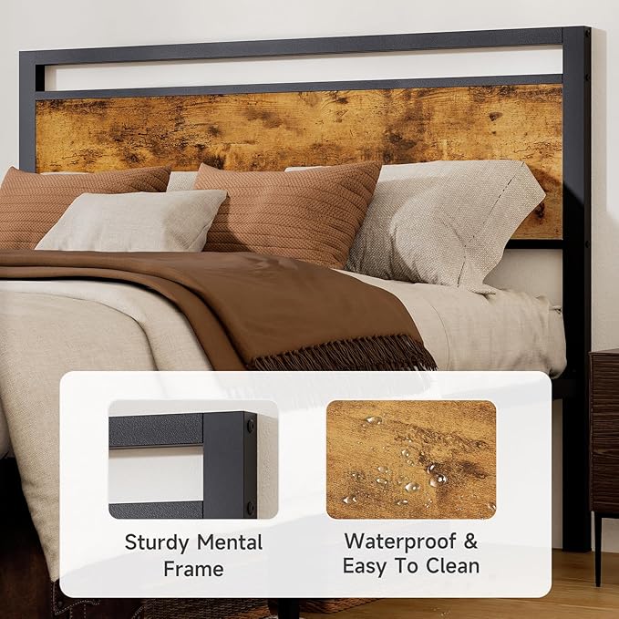 Z-hom Queen Bed Frame with Modern Wood Headboard & Footboard, Upgraded Heavy Duty Metal Sturdy Bed Frame Queen Size, Stable Platform Bed Furniture Bed Storage, No Noise, No Box Springs, Vintage Brown
