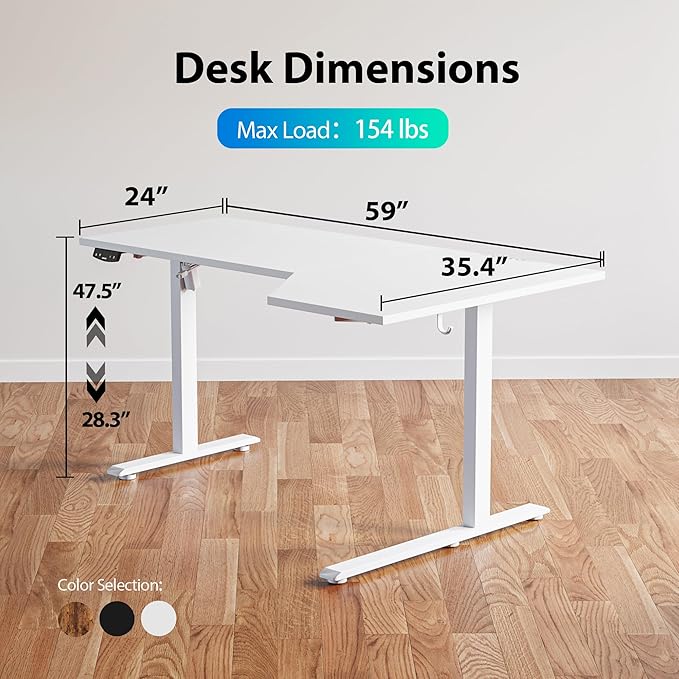 Agilestic Electric Standing Desk, L-Shaped 59 Inches Height Adjustable Desk, Sit and Stand up for Work Office Home, Ergonomic Rising Computer Table for Home Office with Splice Board, White