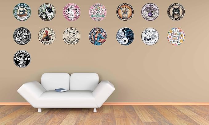 AWISZZZ Tuxedo Cat Metal Sign 8x8in Round Cute Plaque for Cat Lover Wall Decor Feline Aesthetic Gift