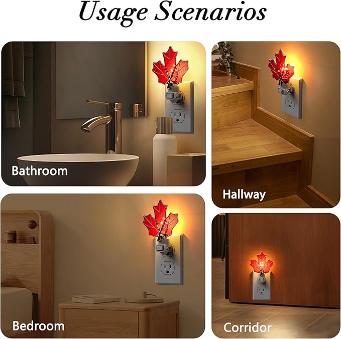 Stained Glass Night Lights Plug into Wall Brown Maple Leaf Plug in Night Light