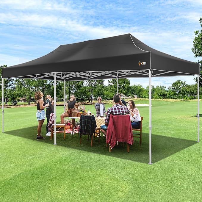 HOTEEL 10x20 Pop up Canopy Tent for Parties, Heavy Duty Easy Setup Tent Without Sidewalls, Outdoor Commercial Instant Gazebo for Wedding Event, with Roller Bag & Sand Bags, Black(Hexagonal Frame)