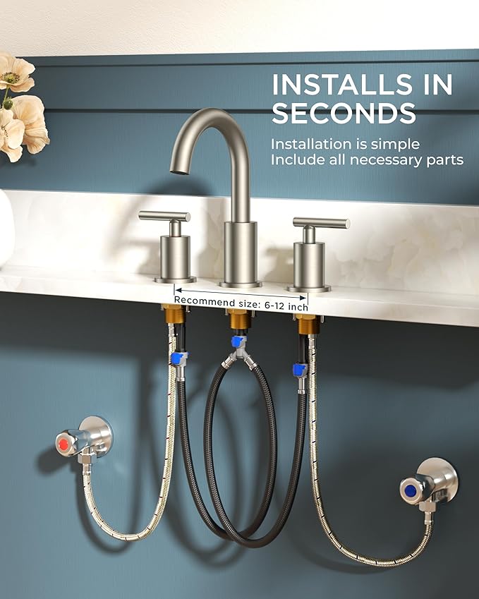 FORIOUS Brushed Nickel Bathroom Faucet 3 Hole