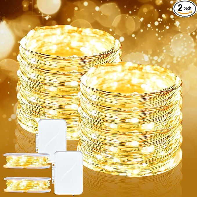 LED Fairy Lights Battery Operated 2Pack, Warm White String Lights 16FT 50LED