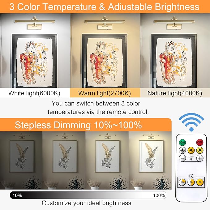 Wireless Picture Lights for Wall Rechargeable, Battery Operated Art Light for