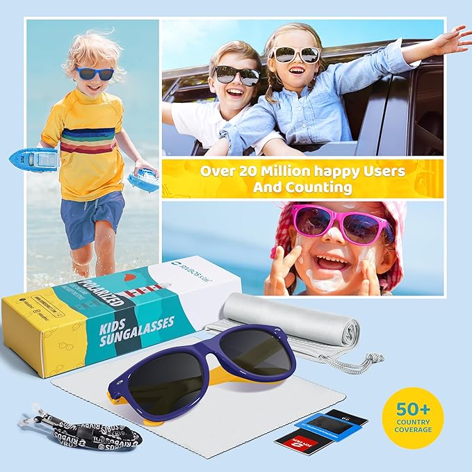 RIVBOS Kids Sunglasses Polarized UV Protection Flexible Rubber Glasses Shades with Strap for Boys Girls RBK004