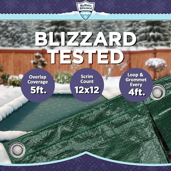 Buffalo Blizzard Ripstopper 20 ft x 45 ft Rectangular Winter Pool Cover | Green Heavy Duty Cover for Inground & Above Ground Swimming Pools | Cold & UV Resistant | Shields from Seasonal Debris