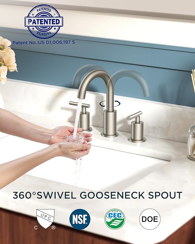 FORIOUS Brushed Nickel Bathroom Faucet 3 Hole