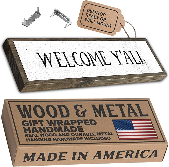Wood & Metal Southern Sign – Weatherproof Indoor Outdoor Wall Decor – Rustic Charm with "Welcome Y’all" – Gift-Wrapped & Ready to Give