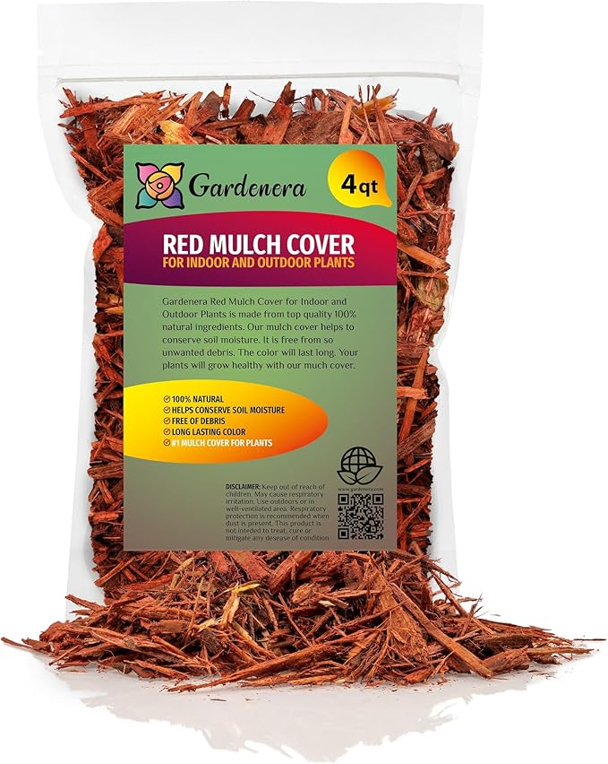 Gardenera Red Mulch - Retain Moisture and Promote Healthy Root Growth in Your Landscape - 4 QUARTS