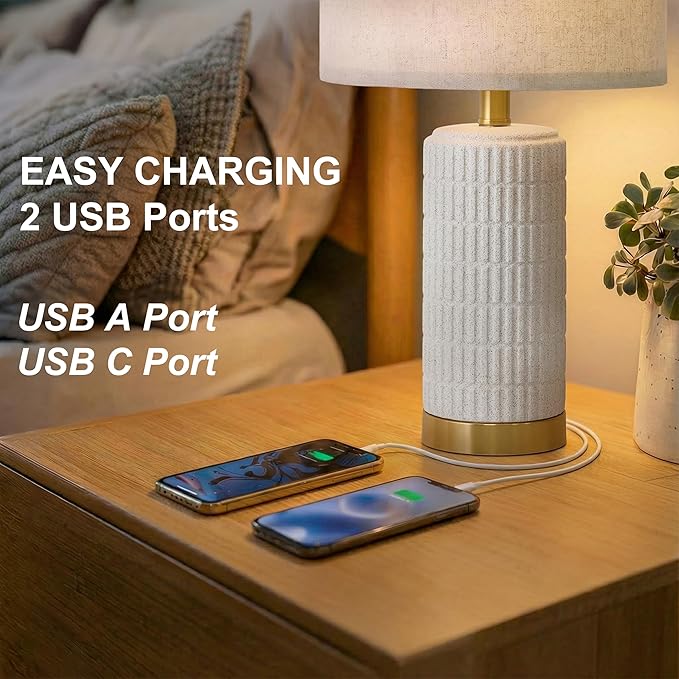 PoKat 21.5'' Stone-Like Bedside Table Lamps Set of 2