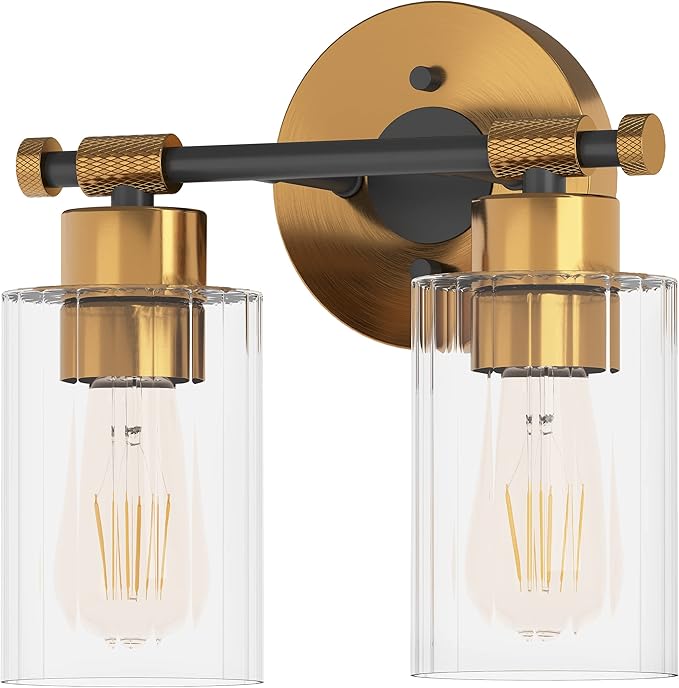 Inlight 10" Wide 2-Light Brass Gold Bathroom Vanity Light, Modern Black Bath