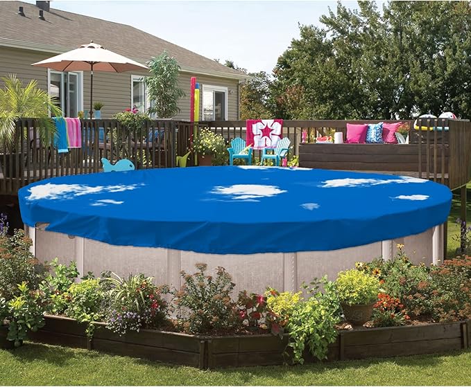 ECOOPTS 20 ft Waterproof Round Polyester Pool Cover for Above Ground Pools, Swimming Pool Cover Protector Winter Safety Cover (Blue Sky)