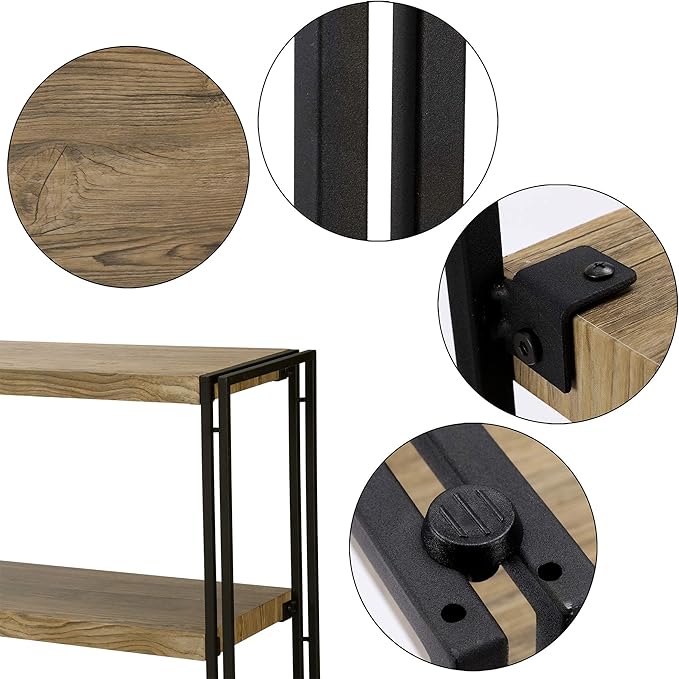 3 Tier Bookshelf Rustic Industrial Bookcase with Modern Open Wood Shelves, Sonoma Oak
