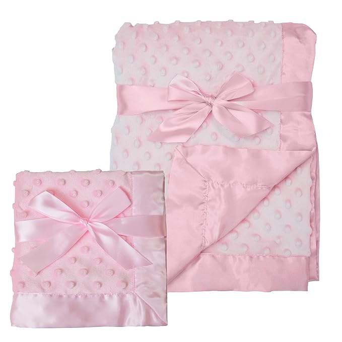 American Baby Company Heavenly Soft Chenille Blanket Set, Receiving Blanket (30" x 40") & Security Blanket (14" x 14"), Warm and Cozy, Pink, for Girls