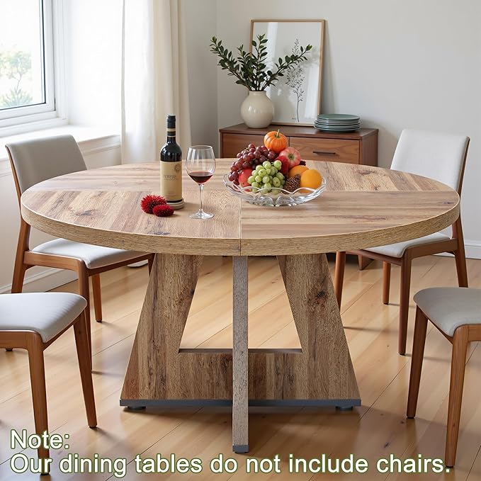NicBex 47 Inch Round Dining Table, Wooden Dinner Table for 4, Small Farmhouse Kitchen Tables with Cross Base for Dining Room, Kitchen, Living Room, Light Brown