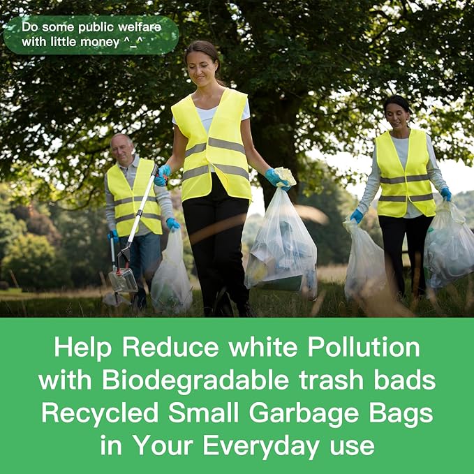 Compostable Trash Bags 2.6-Gallon Garbage-Bag - Inwaysin Biodegradable Recyclable 100 Counts Small Strong Thick Unscented Car Can Liners for Office Bedroom Waste Basket Clear White
