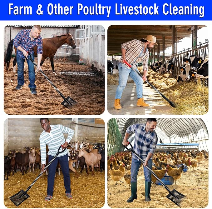Sifting Shovel, Heavy Duty Metal Sand Sifter for The Beach, 53.5" Long Sand Sifter Shovel for Beach Fun, Chicken Coop, Farm Goat Stall Sand Poop Cleaning, with Ergonomic D-Grip Handle (Black)