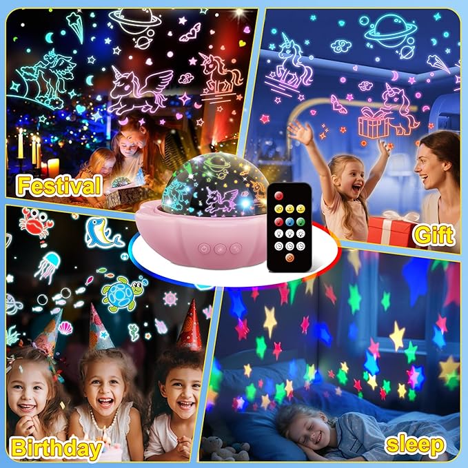 Unicorns Gifts for Girls Toys,Night Light for Kids,Remote Dimmable Timer Star Projector, 360° Slient Ocean Lights for Ceiling Projector,Christmas Birthday Gifts for Girls&Room Decor