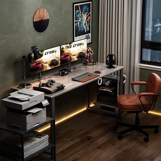 Coleshome 55 Inch Computer Desk, Modern Simple Style Desk for Home Office, Study Student Writing Desk,Grey Oak