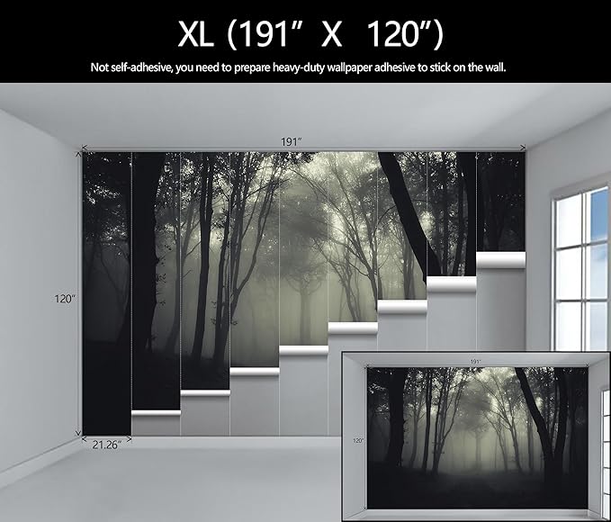 Foggy Black Forest Wallpaper Bedroom Dark Woodland Trees Wall Mural Living Room (Not Peel and Stick)