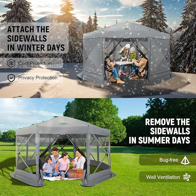 COBIZI 15x15ft Extra Large Pop-Up Gazebo Canopy Tent with Mosquito Netting, Spacious Easy Set-Up Screened Shelter, Durable Outdoor Pavilion with Ground Stakes, Perfect for Patio, Backyard, and Lawn