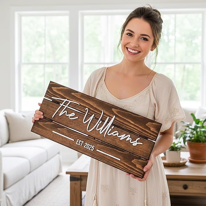 Wooden Name Sign Personalized and Custom, Solid Rustic Wood, Wedding Gifts for Couples, Home, Office, Family Last Name Established Signs, Est. Date Sign 23x10"