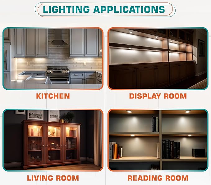 Single Under Cabinet Puck Light, Collection Display Cases Bookshelf Counter LED