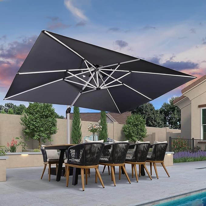 PURPLE LEAF 10' X 13' Patio Umbrella Outdoor Rectangle Umbrella Large Cantilever Umbrella Windproof Offset Heavy Duty Sun for Garden Deck Pool Patio, Grey