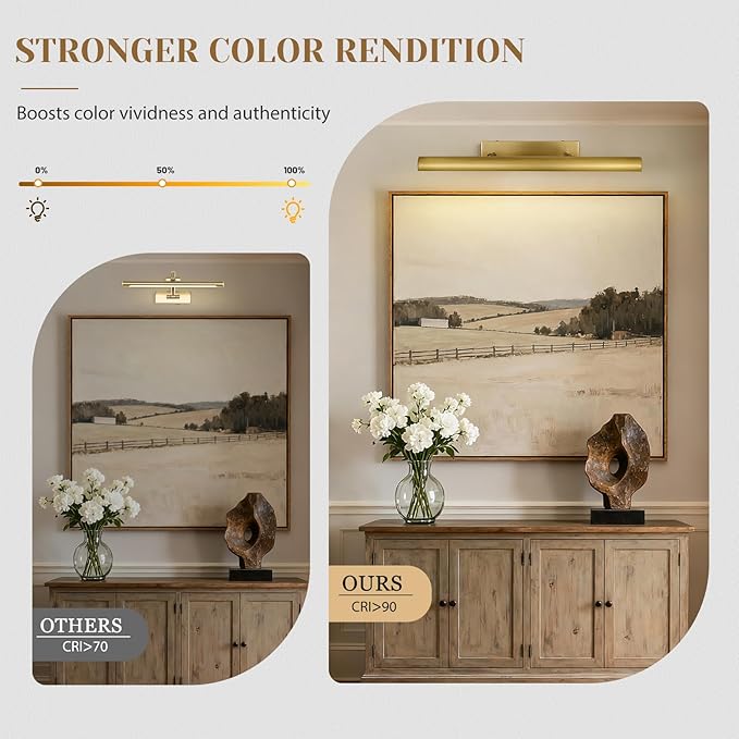 Brass Picture Lights for Wall, 4-Light Brush Gold Art Light, Dimmable Gallery